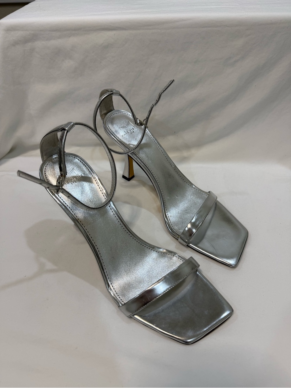 Marc Fisher Silver Metallic Ankle-Strap Heels